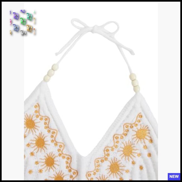 Open Back Halter Crop Top Embroidered Hippie Boho Tie Backless Knitted - Picture 3 of 5